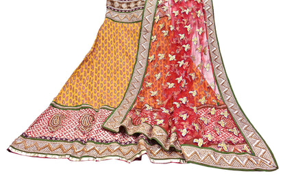 Vintage Anamika Khanna saffron & red Satin Silk Net Hand Embroidered Lehenga Dupatta 2pc Set Zardozi Bridal Wear Indian party wear Outfit