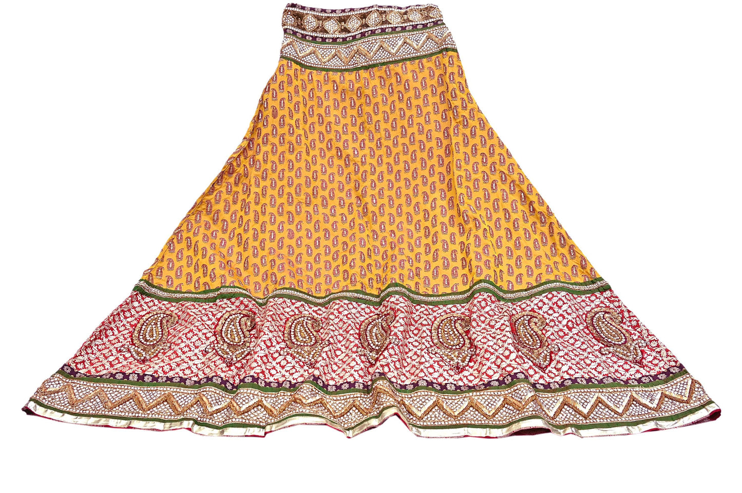 Indian Pre-owned Heavy Wedding Hand Embroidered Designer By Anamika Khanna Lehenga/Skirt Bridal Wear Saffron Pure Satin Silk