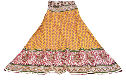Indian Pre-owned Heavy Wedding Hand Embroidered Designer By Anamika Khanna Lehenga/Skirt Bridal Wear Saffron Pure Satin Silk