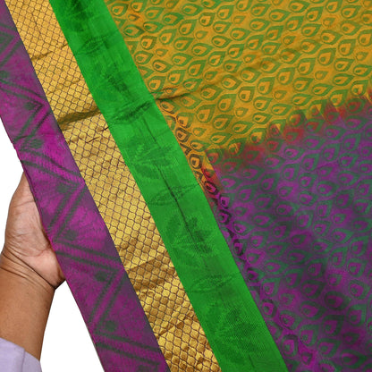 Indian Vintage Woven Kanjivaram Saree 100% Pure Silk Sari Zari 5Yard Floral Dress making Crafting Quilting Upcycle
