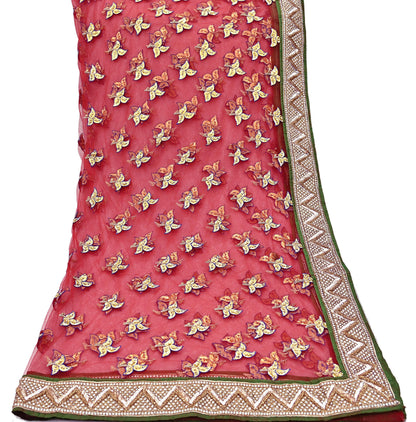 Indian Vintage Heavy Red Net/Mesh/ Velvet Hand Embroidered Dupatta Designer By Anamika Khanna Bridal Wear Dabka Zardozi Veil Hijab