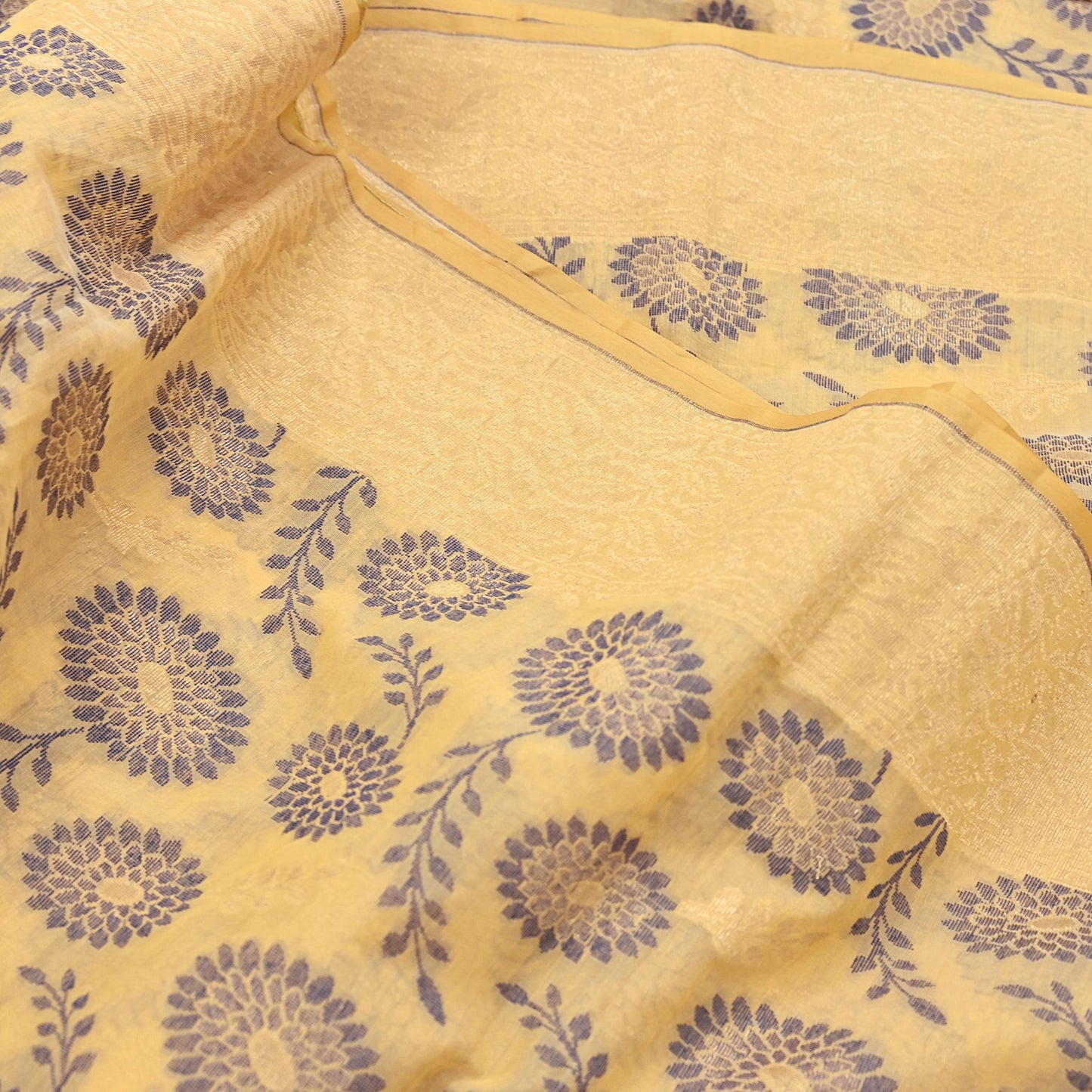 Indian Vintage Sari Beige  Blend Cotton Hand Woven Saree 5yard Ethnic Fringes Zari Fabric