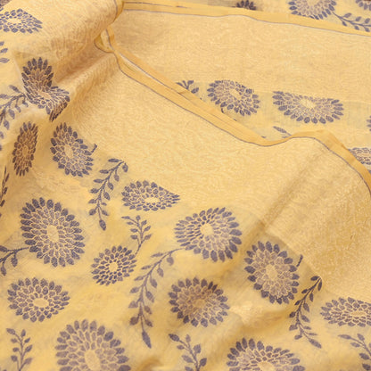 Indian Vintage Sari Beige  Blend Cotton Hand Woven Saree 5yard Ethnic Fringes Zari Fabric