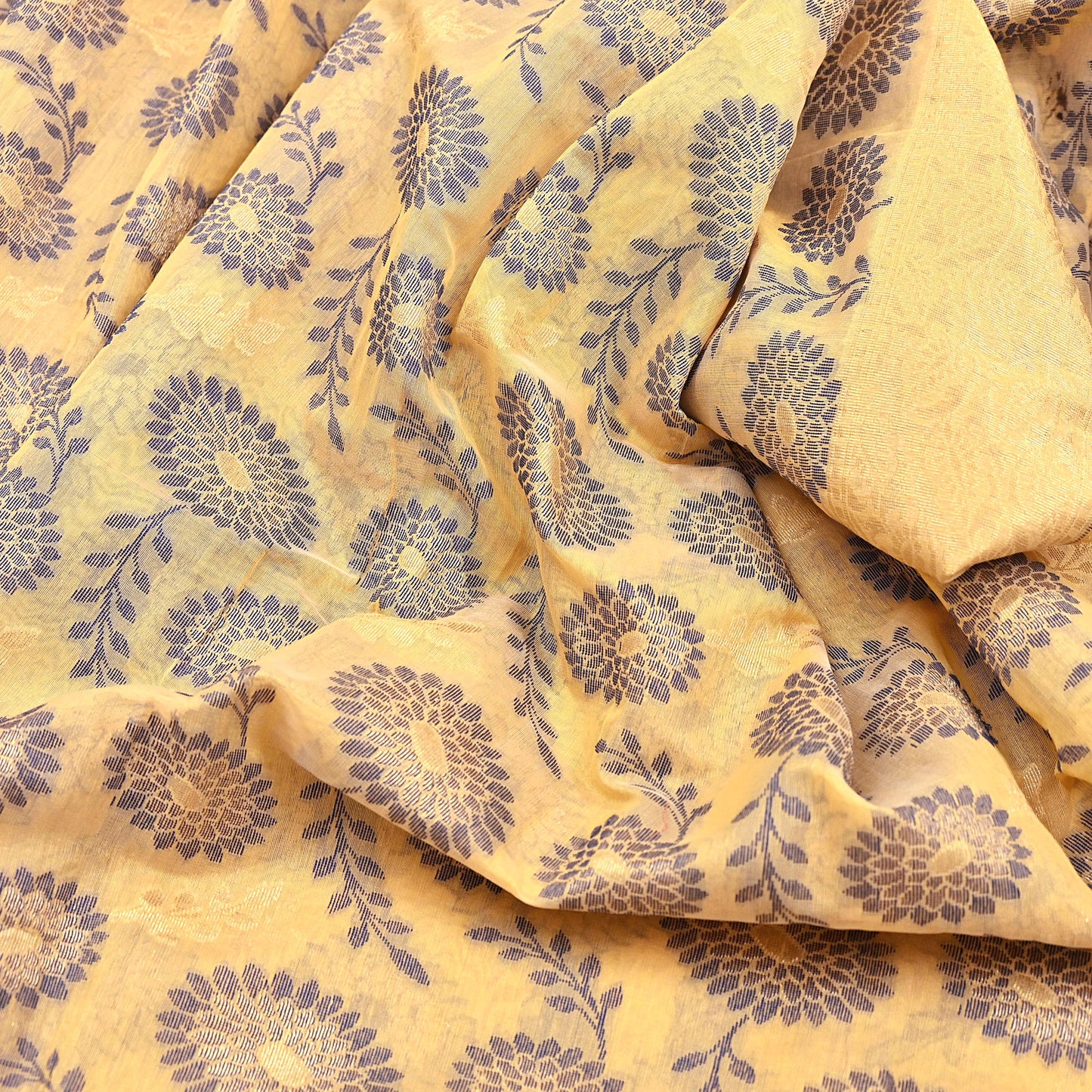 Indian Vintage Sari Beige  Blend Cotton Hand Woven Saree 5yard Ethnic Fringes Zari Fabric