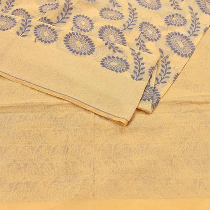 Indian Vintage Sari Beige  Blend Cotton Hand Woven Saree 5yard Ethnic Fringes Zari Fabric