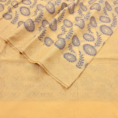 Indian Vintage Sari Beige  Blend Cotton Hand Woven Saree 5yard Ethnic Fringes Zari Fabric