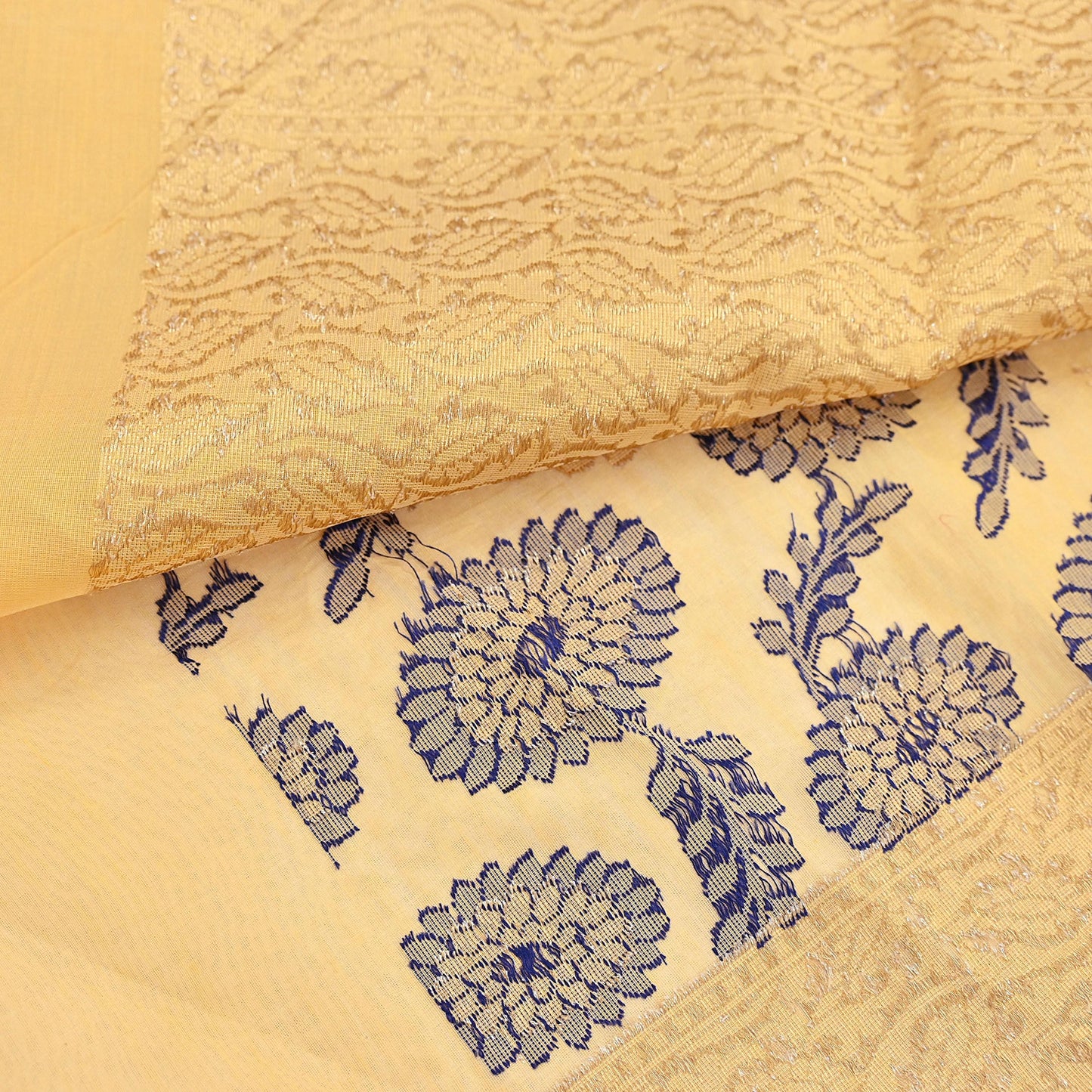 Indian Vintage Sari Beige  Blend Cotton Hand Woven Saree 5yard Ethnic Fringes Zari Fabric