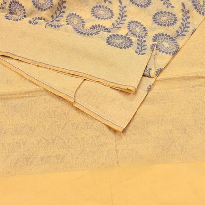 Indian Vintage Sari Beige  Blend Cotton Hand Woven Saree 5yard Ethnic Fringes Zari Fabric