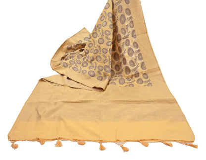 Indian Vintage Sari Beige  Blend Cotton Hand Woven Saree 5yard Ethnic Fringes Zari Fabric