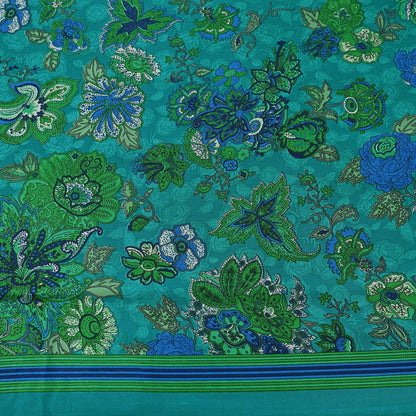 Indian Vintage Green Moss Crepe Saree Printed Floral Sari Fabric 5 Yards Soft Craft Fabric for Sewing, Dressmaking, Quilting,Upcycling