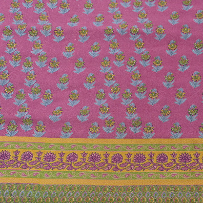Indian Vintage Sari Green & Pink Moss Crepe Printed Sarees 5yd Craft Fabric Sewing Floral Soft Dress making Quilting Crafting Upcycle Used