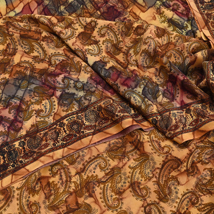 Indian Vintage Saree Pure Crepe Silk Printed Sari Craft Fabric 5yd Sewing Floral Soft Wrap Dress Making Crafting Quilting Upcycle