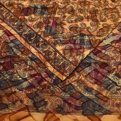 Indian Vintage Saree Pure Crepe Silk Printed Sari Craft Fabric 5yd Sewing Floral Soft Wrap Dress Making Crafting Quilting Upcycle