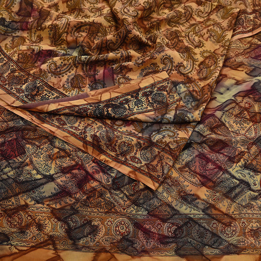 Indian Vintage Saree Pure Crepe Silk Printed Sari Craft Fabric 5yd Sewing Floral Soft Wrap Dress Making Crafting Quilting Upcycle