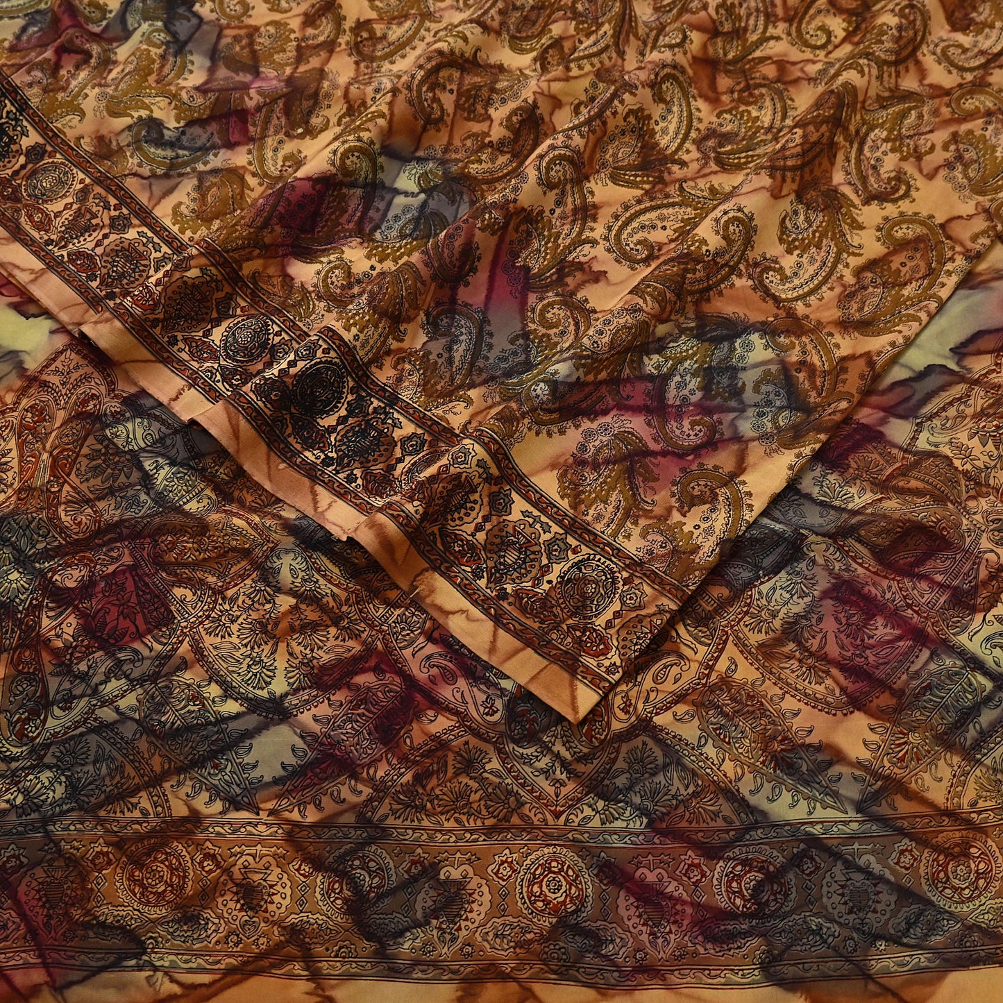 Indian Vintage Saree Pure Crepe Silk Printed Sari Craft Fabric 5yd Sewing Floral Soft Wrap Dress Making Crafting Quilting Upcycle