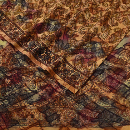 Indian Vintage Saree Pure Crepe Silk Printed Sari Craft Fabric 5yd Sewing Floral Soft Wrap Dress Making Crafting Quilting Upcycle