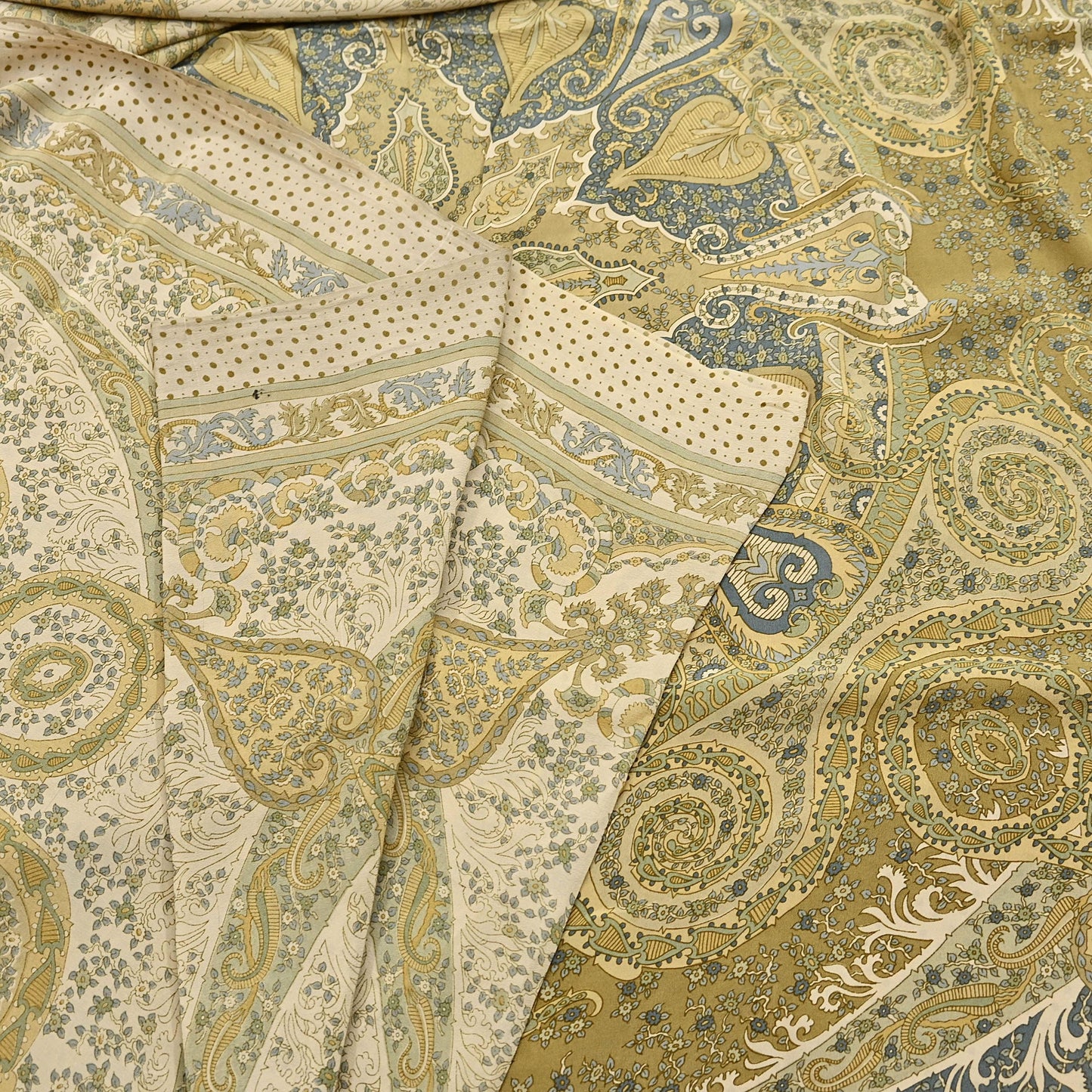 Indian Vintage Sari Green & Ivory Pure Crepe Silk Printed Saree 6yd Sewing Floral Soft Craft Fabric Wrap Dress making Crafting Quilting