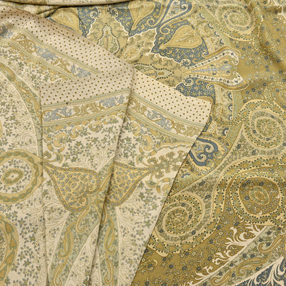 Indian Vintage Sari Green & Ivory Pure Crepe Silk Printed Saree 6yd Sewing Floral Soft Craft Fabric Wrap Dress making Crafting Quilting
