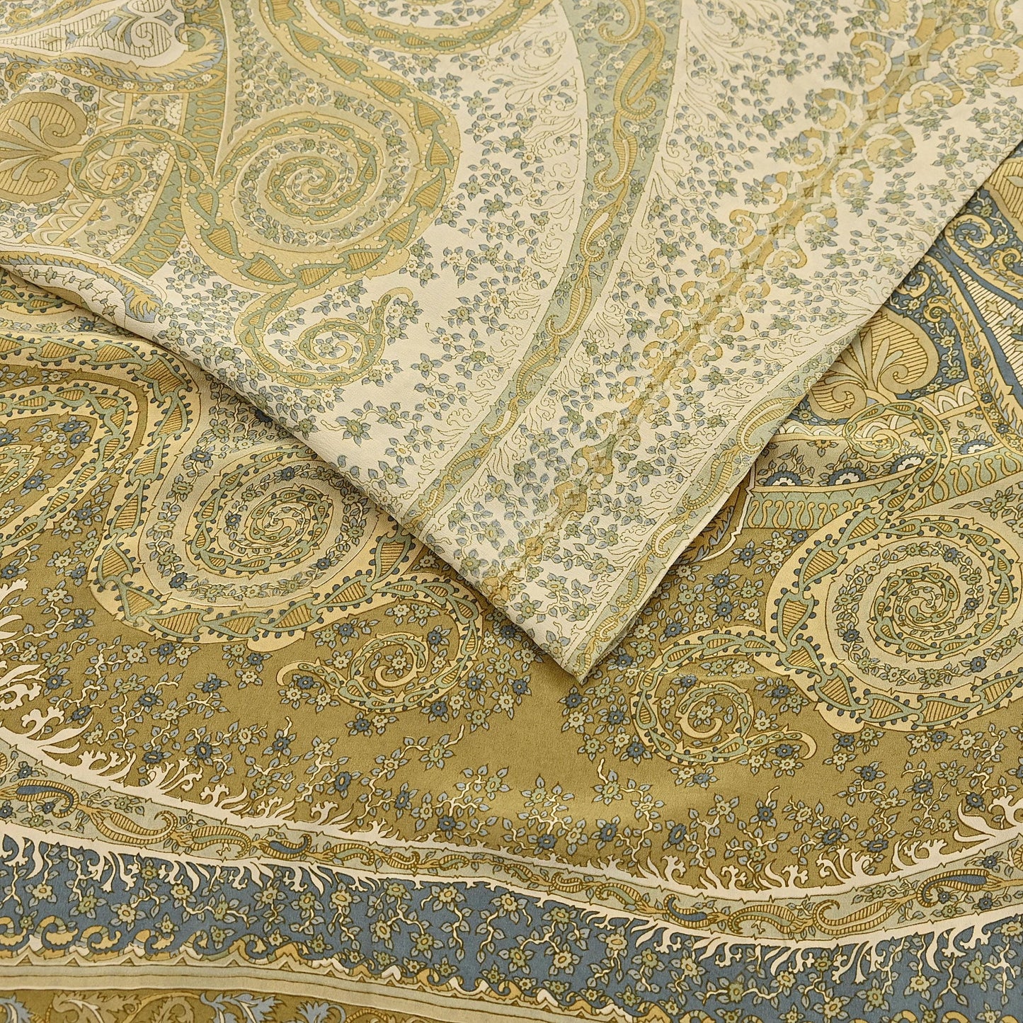 Indian Vintage Sari Green & Ivory Pure Crepe Silk Printed Saree 6yd Sewing Floral Soft Craft Fabric Wrap Dress making Crafting Quilting