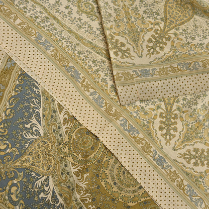 Indian Vintage Sari Green & Ivory Pure Crepe Silk Printed Saree 6yd Sewing Floral Soft Craft Fabric Wrap Dress making Crafting Quilting