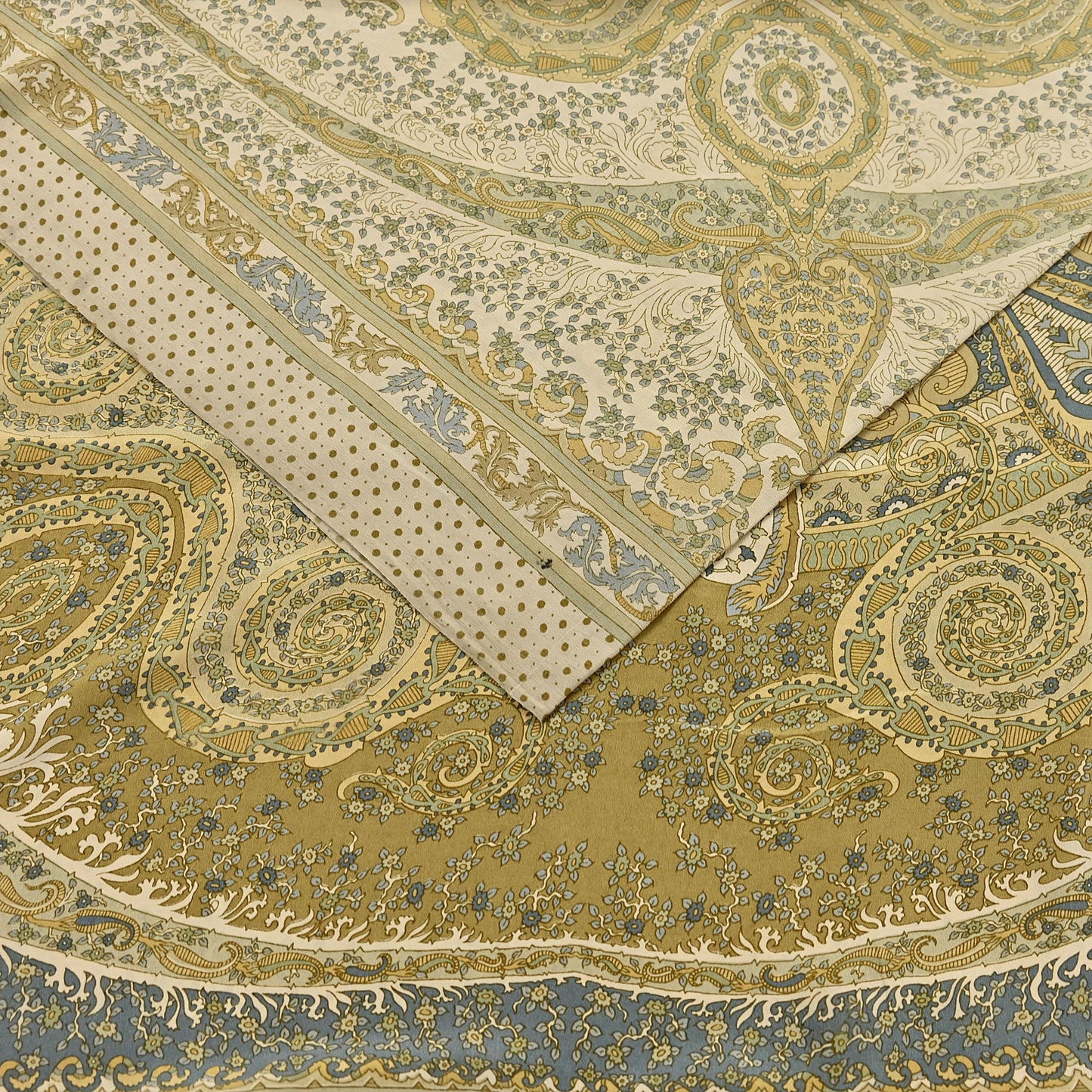 Indian Vintage Sari Green & Ivory Pure Crepe Silk Printed Saree 6yd Sewing Floral Soft Craft Fabric Wrap Dress making Crafting Quilting