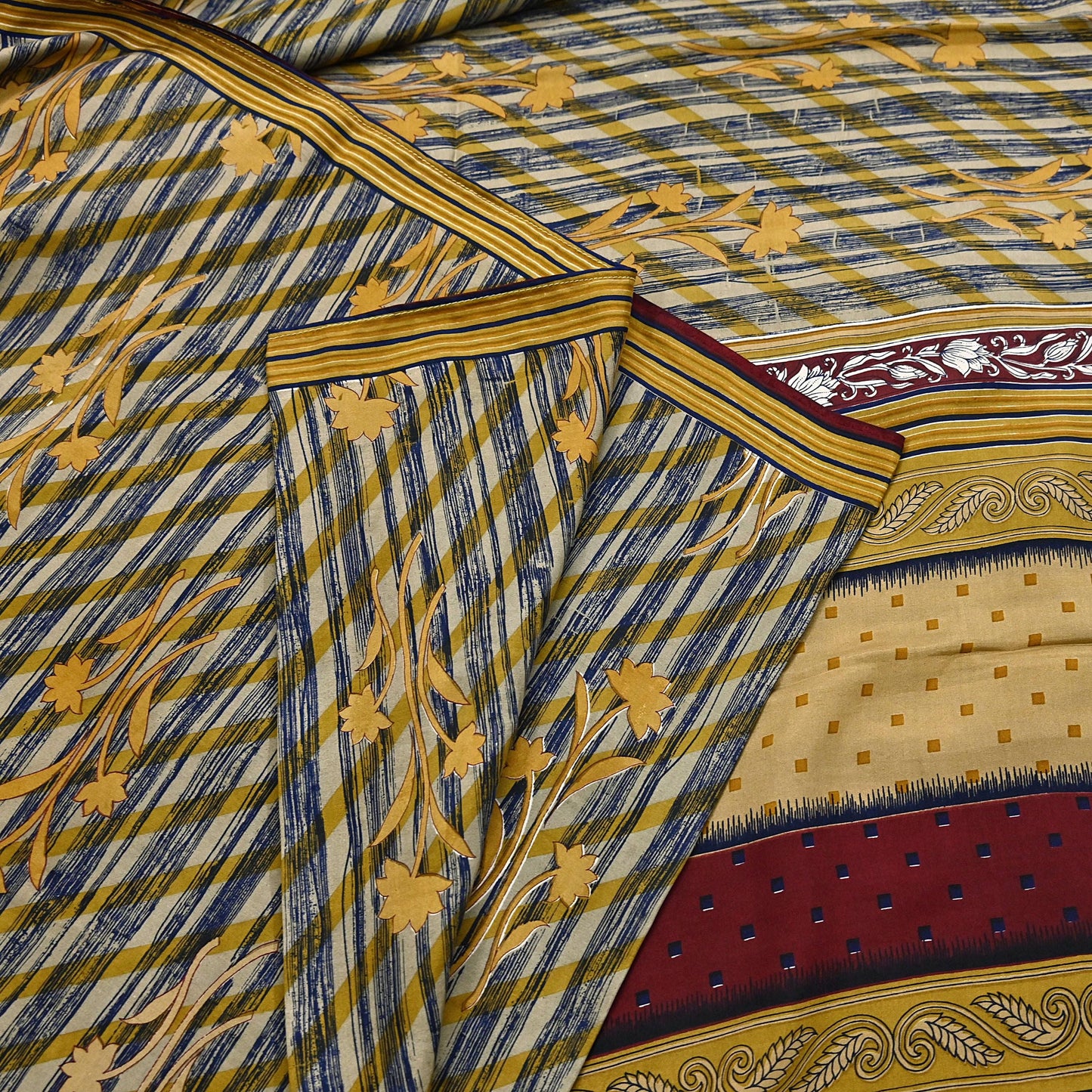 Indian Vintage Multi Pure Silk Printed Saree 6Yards Soft Floral Fabric for Dressmaking, Quilting, Crafting, Sewing, Dress Making