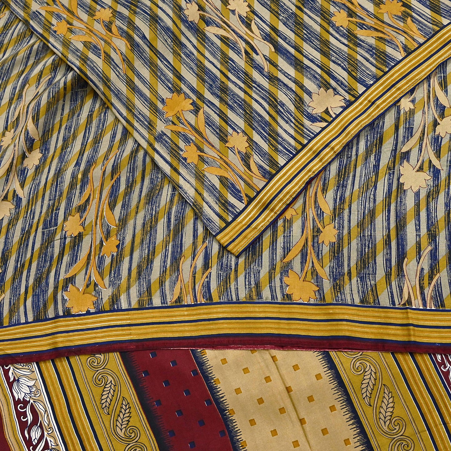 Indian Vintage Multi Pure Silk Printed Saree 6Yards Soft Floral Fabric for Dressmaking, Quilting, Crafting, Sewing, Dress Making