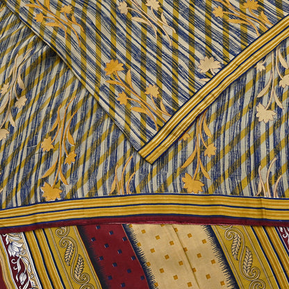 Indian Vintage Multi Pure Silk Printed Saree 6Yards Soft Floral Fabric for Dressmaking, Quilting, Crafting, Sewing, Dress Making