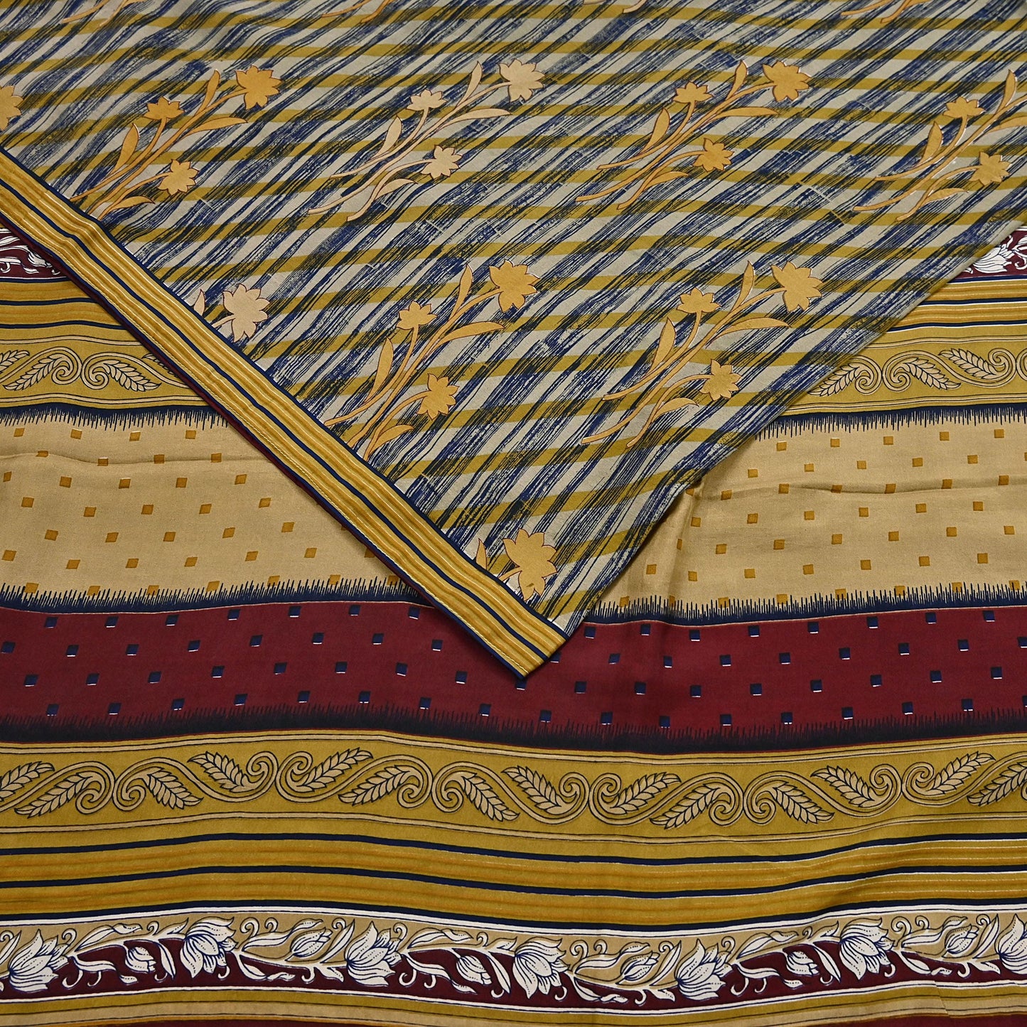 Indian Vintage Multi Pure Silk Printed Saree 6Yards Soft Floral Fabric for Dressmaking, Quilting, Crafting, Sewing, Dress Making