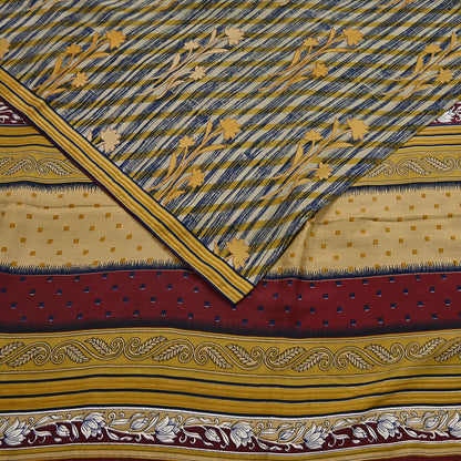 Indian Vintage Multi Pure Silk Printed Saree 6Yards Soft Floral Fabric for Dressmaking, Quilting, Crafting, Sewing, Dress Making