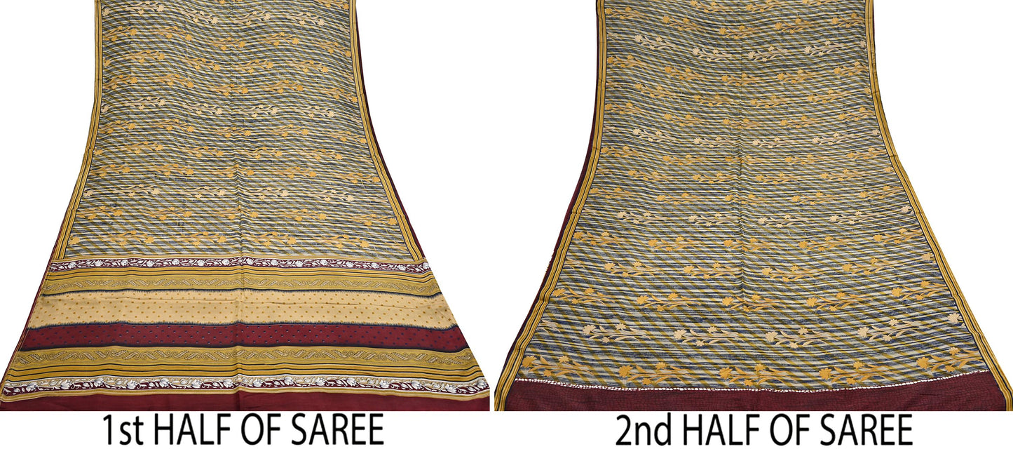 Indian Vintage Multi Pure Silk Printed Saree 6Yards Soft Floral Fabric for Dressmaking, Quilting, Crafting, Sewing, Dress Making