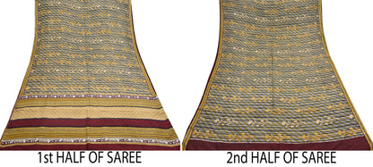 Indian Vintage Multi Pure Silk Printed Saree 6Yards Soft Floral Fabric for Dressmaking, Quilting, Crafting, Sewing, Dress Making