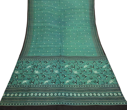 Indian Vintage Sari Green & Purple 100% Pure Silk Printed Sarees 5yd Craft Fabric Sewing Soft Dress Making Floral Quilting Crafting Upcycle