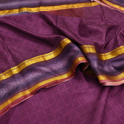 Vintage Maroon & Purple Pure Silk Saree Indian Printed Silk Fabric 5 Yards Boho Craft Material for Sewing, Quilting, Dressmaking, Upcycling