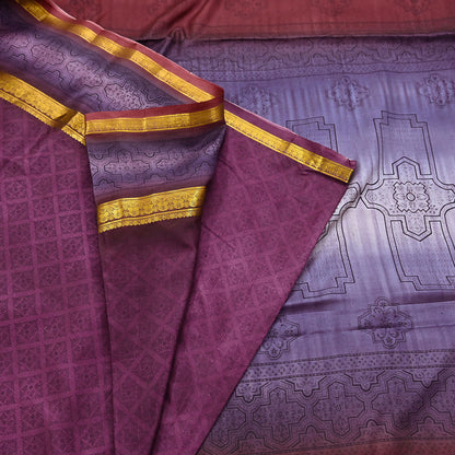 Vintage Maroon & Purple Pure Silk Saree Indian Printed Silk Fabric 5 Yards Boho Craft Material for Sewing, Quilting, Dressmaking, Upcycling