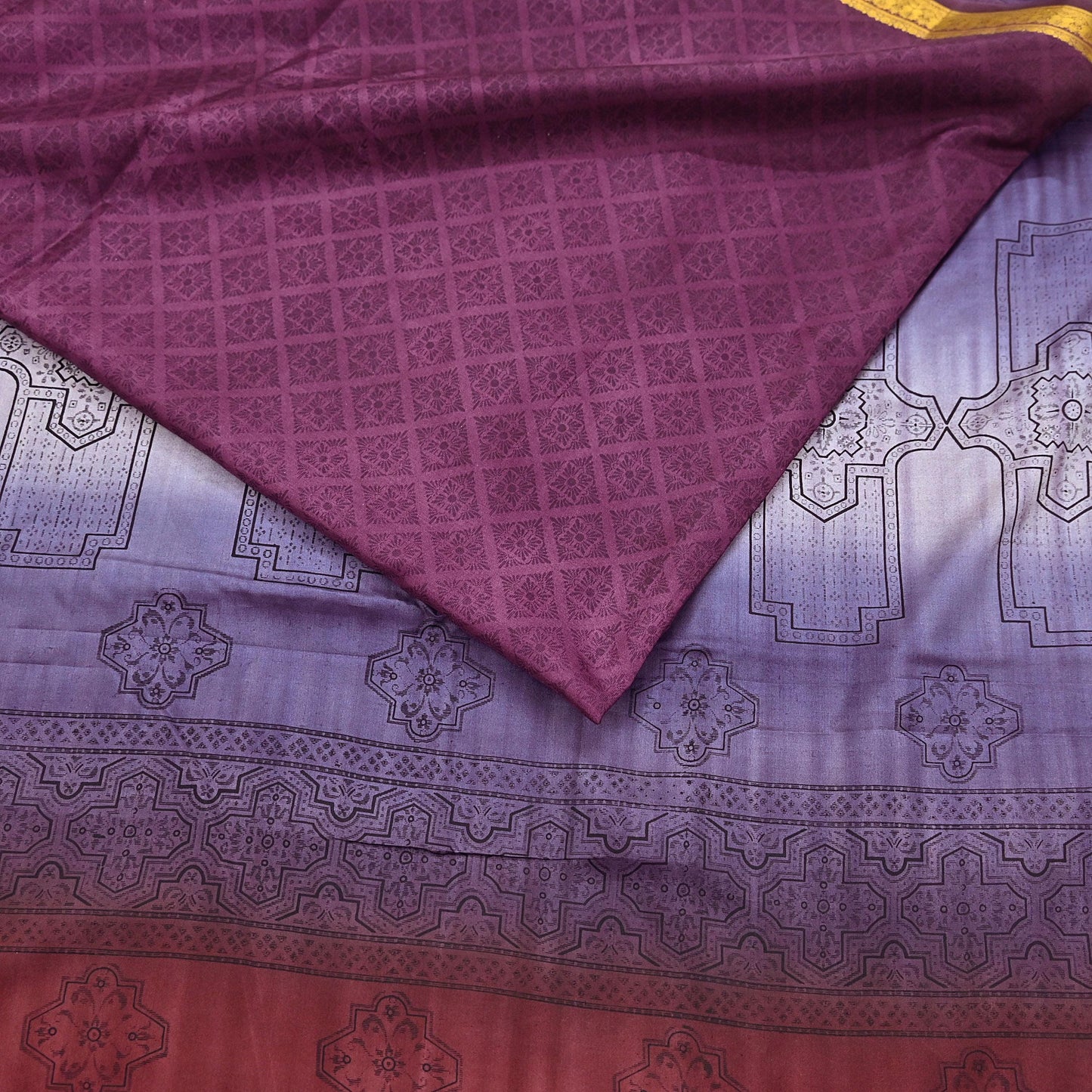 Vintage Maroon & Purple Pure Silk Saree Indian Printed Silk Fabric 5 Yards Boho Craft Material for Sewing, Quilting, Dressmaking, Upcycling