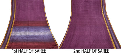 Vintage Maroon & Purple Pure Silk Saree Indian Printed Silk Fabric 5 Yards Boho Craft Material for Sewing, Quilting, Dressmaking, Upcycling