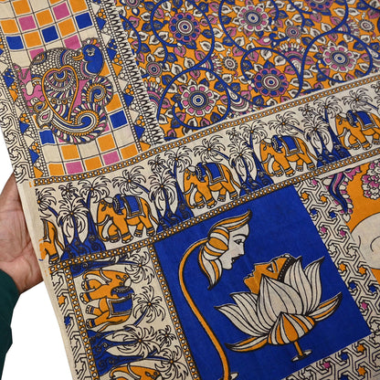 Indian Vintage Sari Kalamkari Print Sari Pure Cotton Saree Craft Fabric 5Yd Soft Dancing Lady Ethnic Dress Making