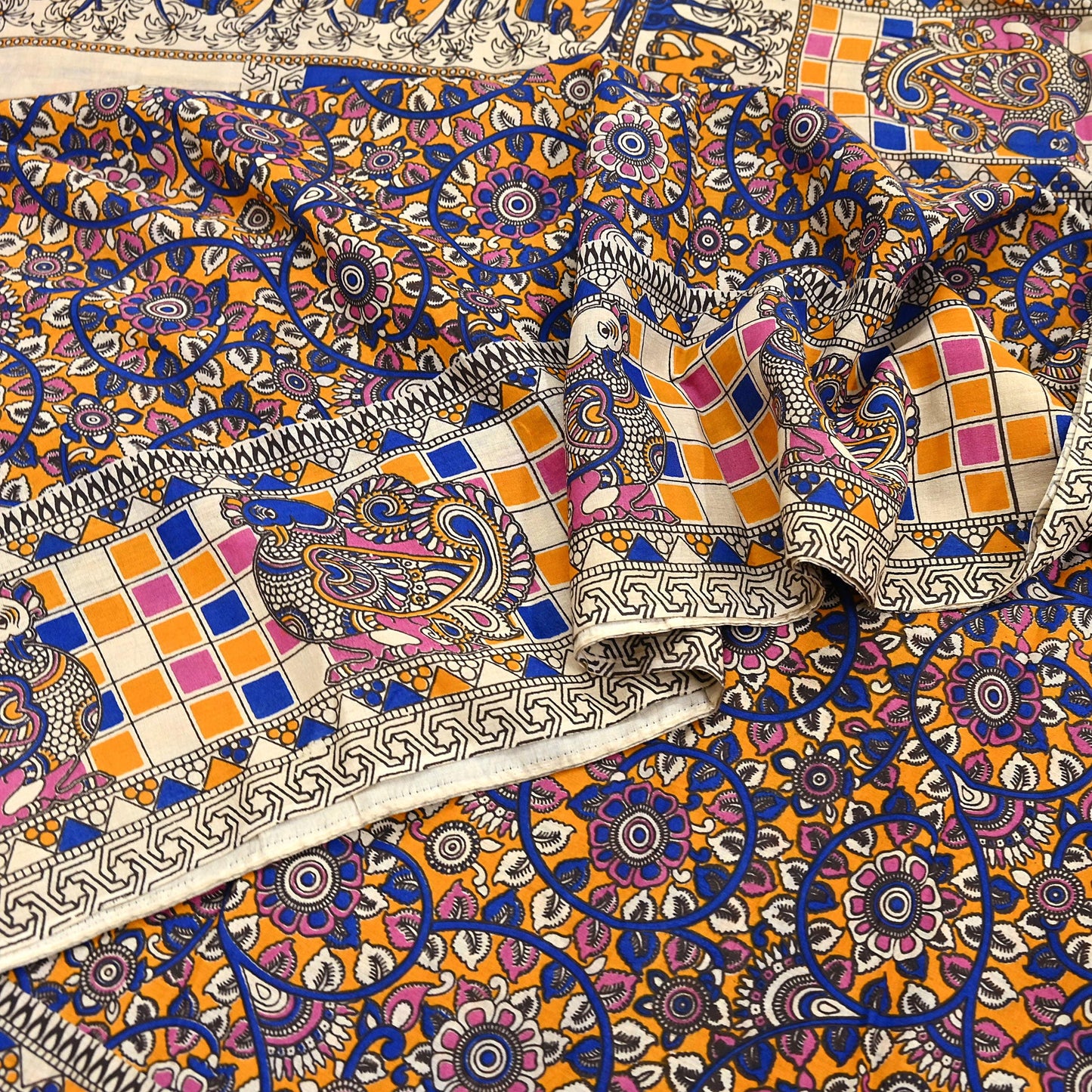 Indian Vintage Sari Kalamkari Print Sari Pure Cotton Saree Craft Fabric 5Yd Soft Dancing Lady Ethnic Dress Making