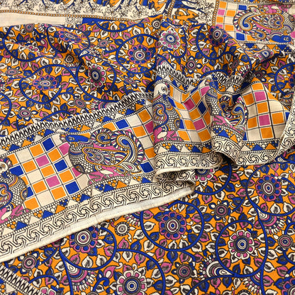 Indian Vintage Sari Kalamkari Print Sari Pure Cotton Saree Craft Fabric 5Yd Soft Dancing Lady Ethnic Dress Making