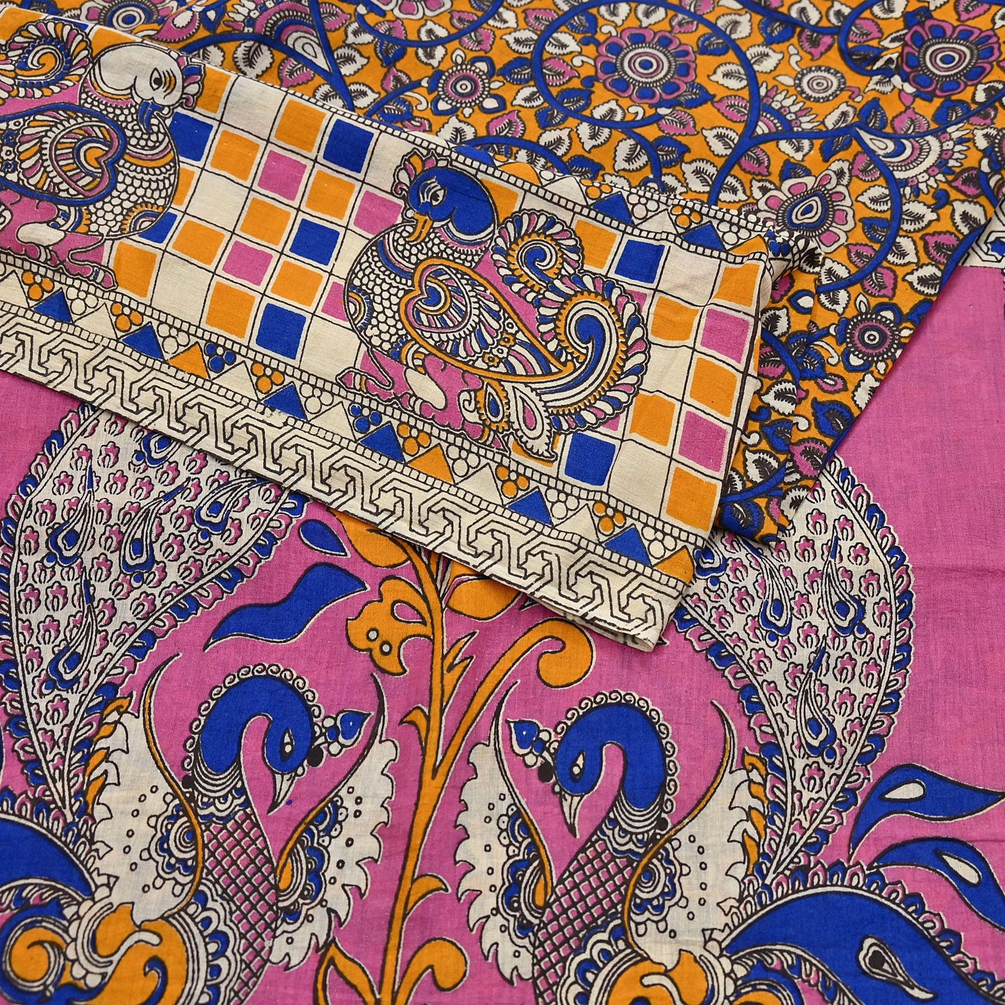 Indian Vintage Sari Kalamkari Print Sari Pure Cotton Saree Craft Fabric 5Yd Soft Dancing Lady Ethnic Dress Making