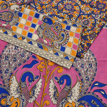 Indian Vintage Sari Kalamkari Print Sari Pure Cotton Saree Craft Fabric 5Yd Soft Dancing Lady Ethnic Dress Making