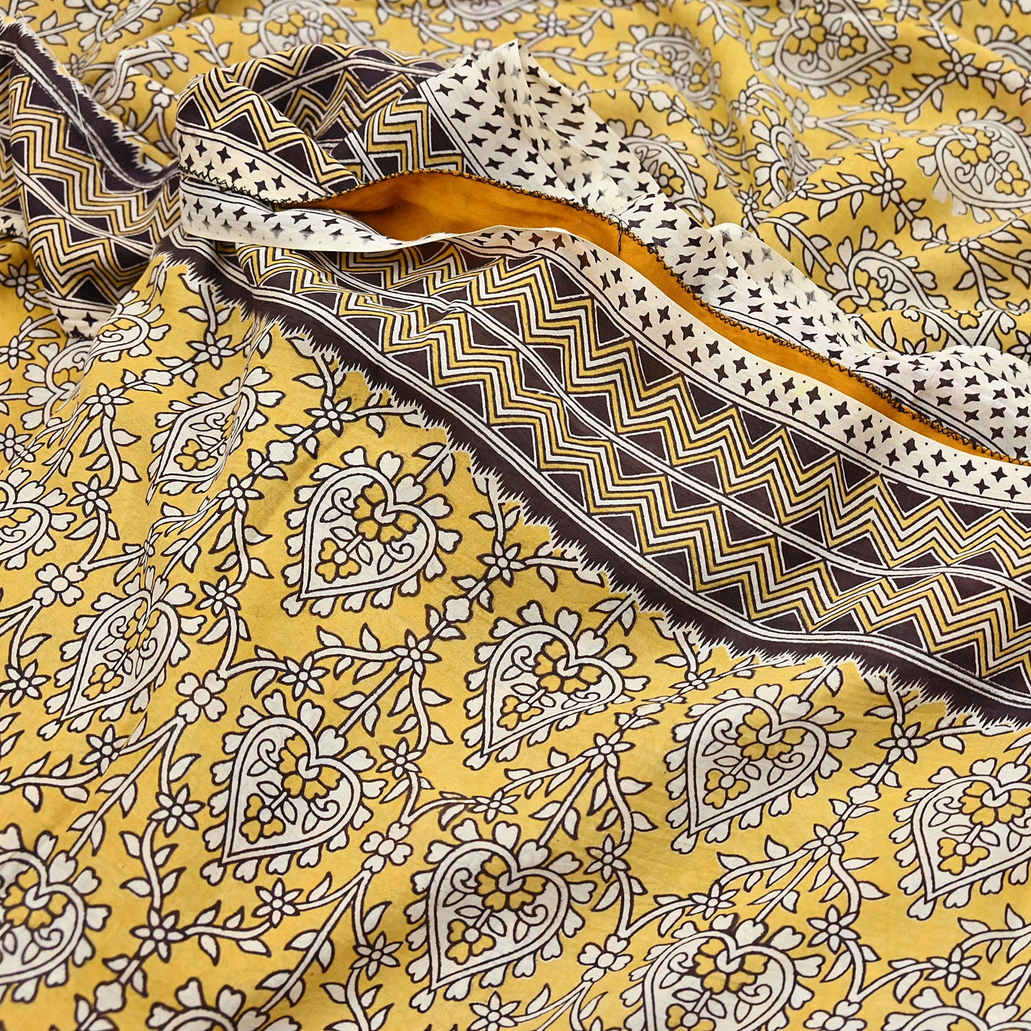 Indian Vintage Sari Mustard Kalamkari Print Sari Pure Cotton Saree Craft Fabric 5Yd Soft Dancing Lady Ethnic Dress Making