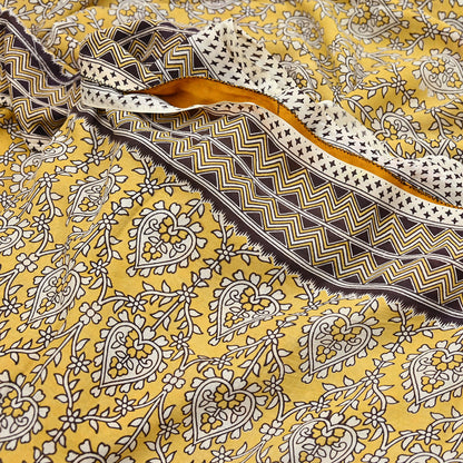Indian Vintage Sari Mustard Kalamkari Print Sari Pure Cotton Saree Craft Fabric 5Yd Soft Dancing Lady Ethnic Dress Making