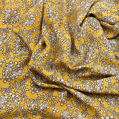 Indian Vintage Sari Mustard Kalamkari Print Sari Pure Cotton Saree Craft Fabric 5Yd Soft Dancing Lady Ethnic Dress Making