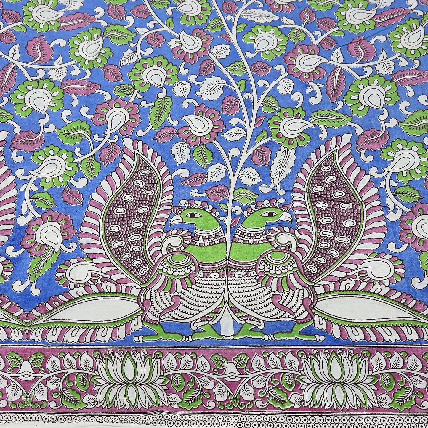 Indian Vintage Sari Blue Kalamkari Print Sari Pure Cotton Saree Craft Fabric 5Yd Soft Dancing Lady Ethnic Dress Making