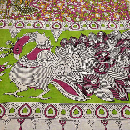 Indian Vintage Sari Pure Silk Kalamkari Print Saree Craft Fabric 5Yd Soft Zari Border Dress making bollywood silk saree Crafting