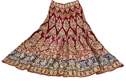 Indian Heavy Wedding Red Net/ velvet Hand Embroidered Lehenga 2pcs Set Designer By Manish Malhotra Party Wear