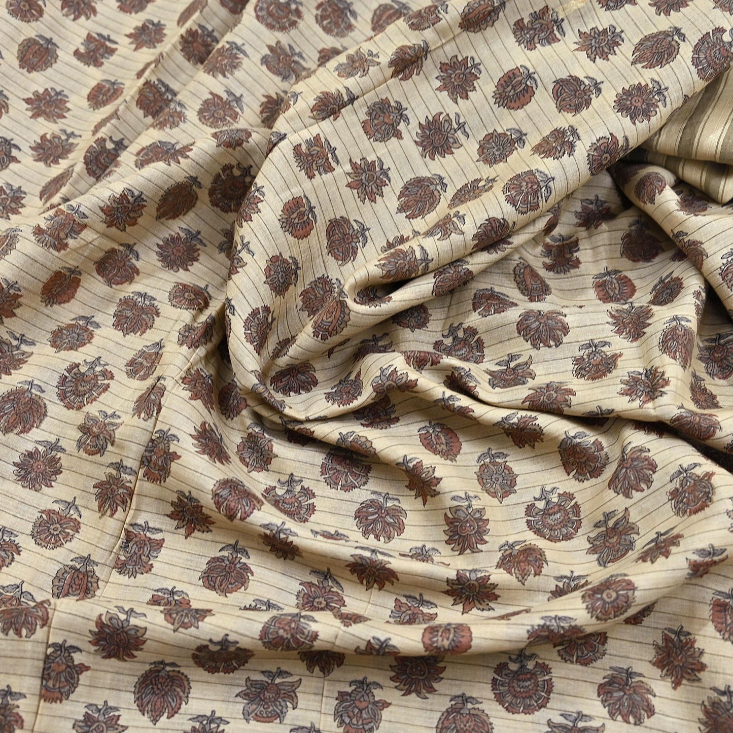 Indian Vintage Fabindia Sari Cream Pure Silk Block Printed Sarees Craft Fabric 5Yd Floral Dress making bollywood silk sarees