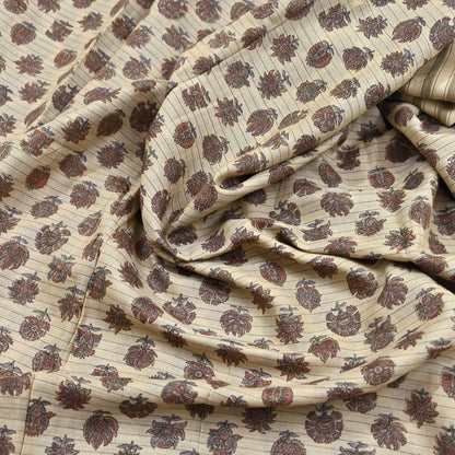 Indian Vintage Fabindia Sari Cream Pure Silk Block Printed Sarees Craft Fabric 5Yd Floral Dress making bollywood silk sarees